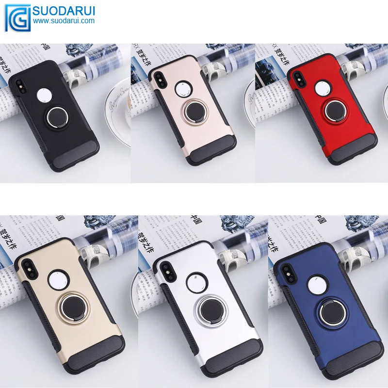 Anti-drop rotating ring bracket Car Magnetic Case for iPhone 360 protective Back carbon fiber cover