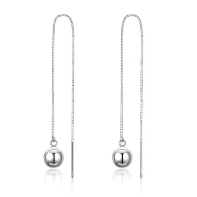 

Long Chain Style 925 Sterling Silver Drop Ball Earrings for Women