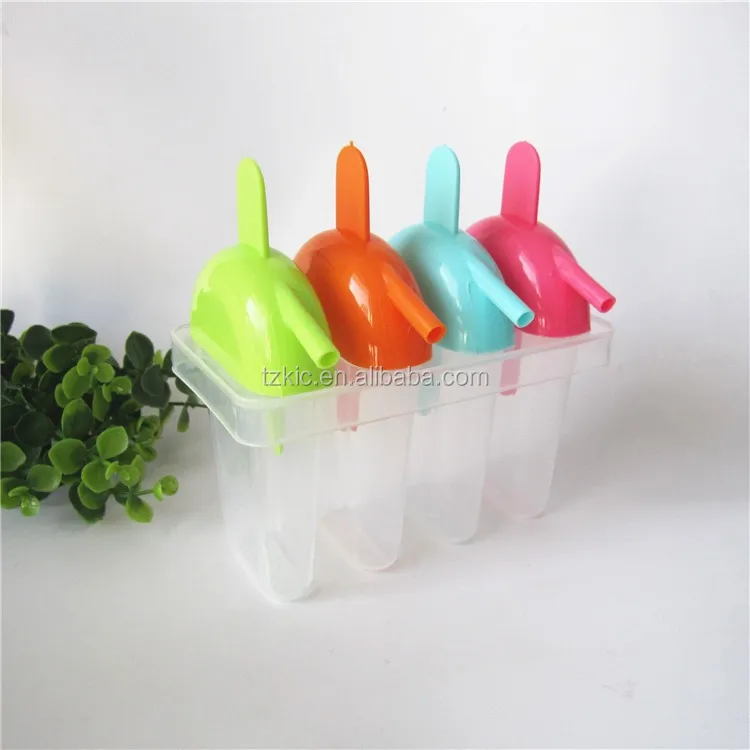 Set of 4 Ice Pop Maker Molds With Sipper Straw Base 