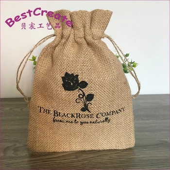 Custom Screen Printed Burlap Sacks Jute Drawstring Bags For Coffee Beans