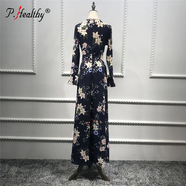 New trendy trumpet sleeves printed large size code dress muslim polyester robe festival robe dress