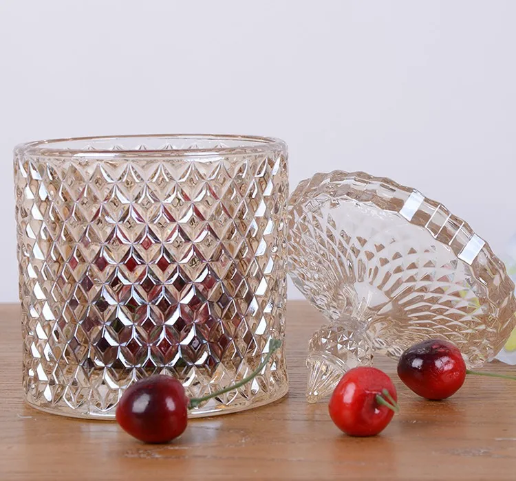 Glass Candy Jars With Lid Wedding Decoration Geo Cut Glass Candle Jar