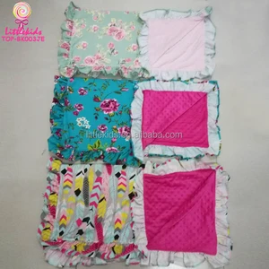 Fall Spring Ruffle Trim Style Bath Use Infant Plush Blanket Soft Minky Bubble Dot Baby Toddler Receiving Blanket