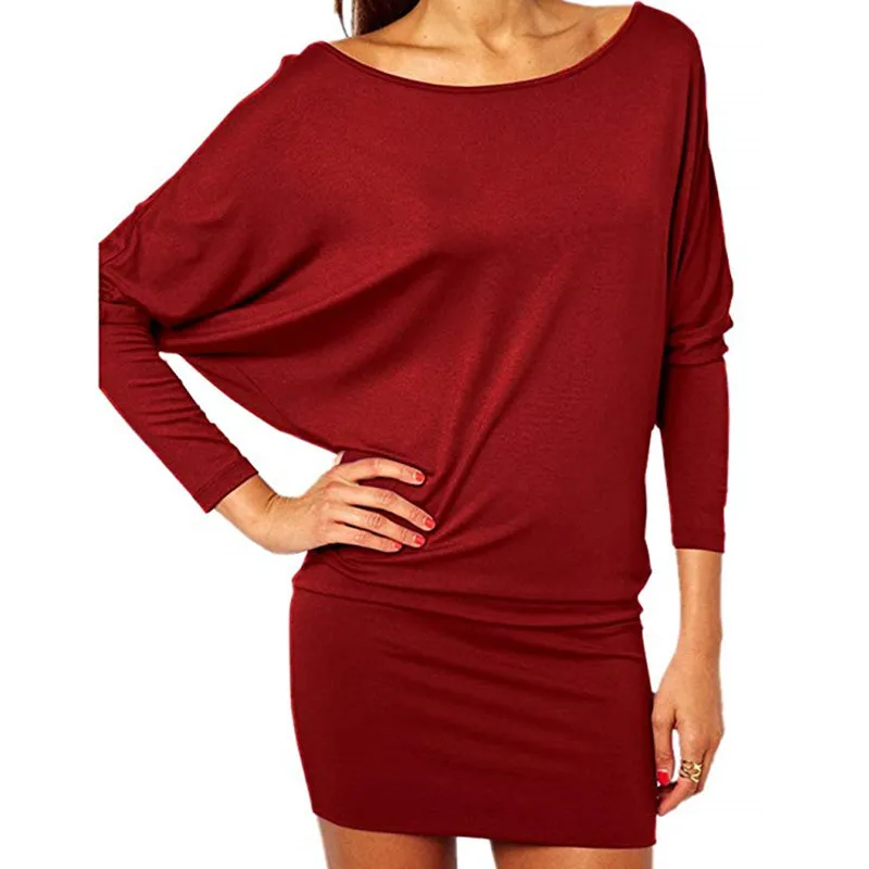 

Womens Solid Casual Long Sleeve Loose Fit Knit Tunic Top Tee Dress