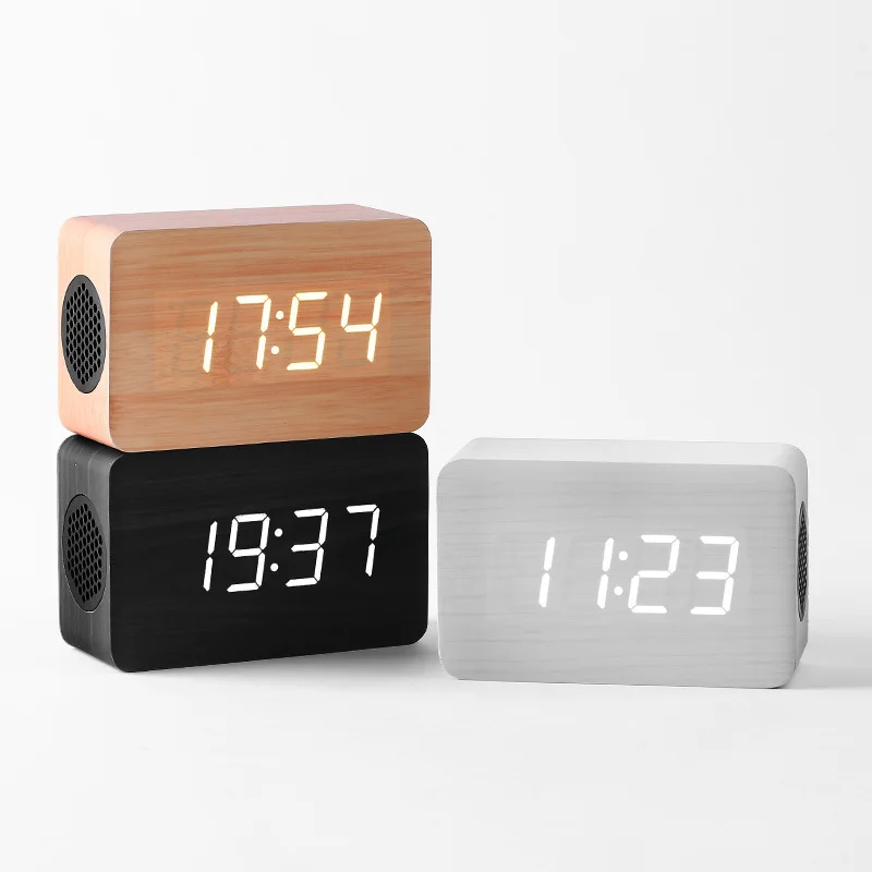 

Home decor portable wireless MDF wooden speaker with alarm clock, Black;white;bamboo color