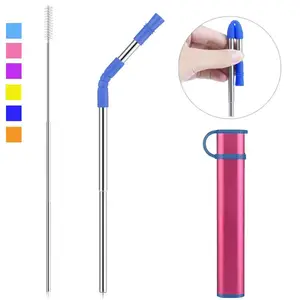 Collapsible Telescopic Stainless Steel Metal Straws, Portable Reusable Drinking Straws with Case