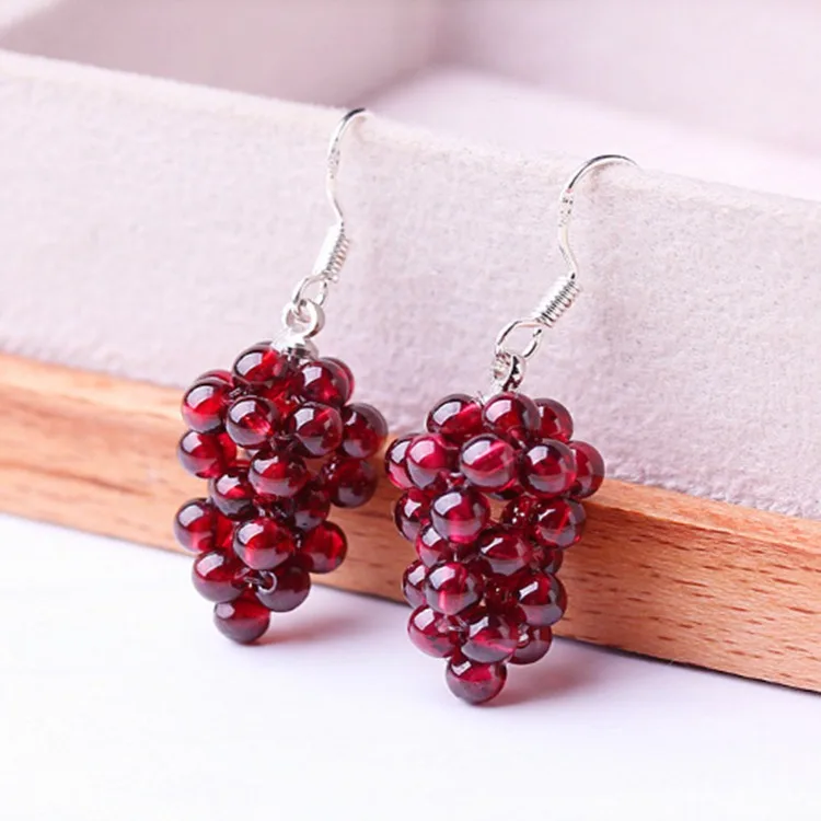 

Fashion 925 silver women natural druzy red tassel quartz crystal earrings, Silver, gold, black gold