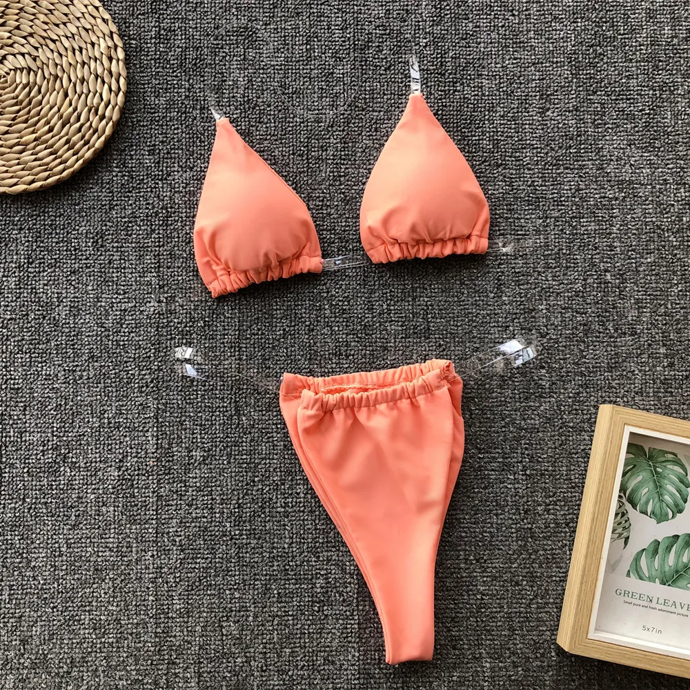 

Fashion High Neck Invisible Belt Bikini Girl Sexy Beach Wear Thong Swimwear Suits 2019 Women Swimwear, Picture