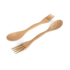 Image of Cherry Wood Spork 8 Inch Spoon and Fork 2 in 1