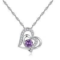 

Wholesale Platinum plated double heart necklace Purple Crystal Heart Pendant Necklace