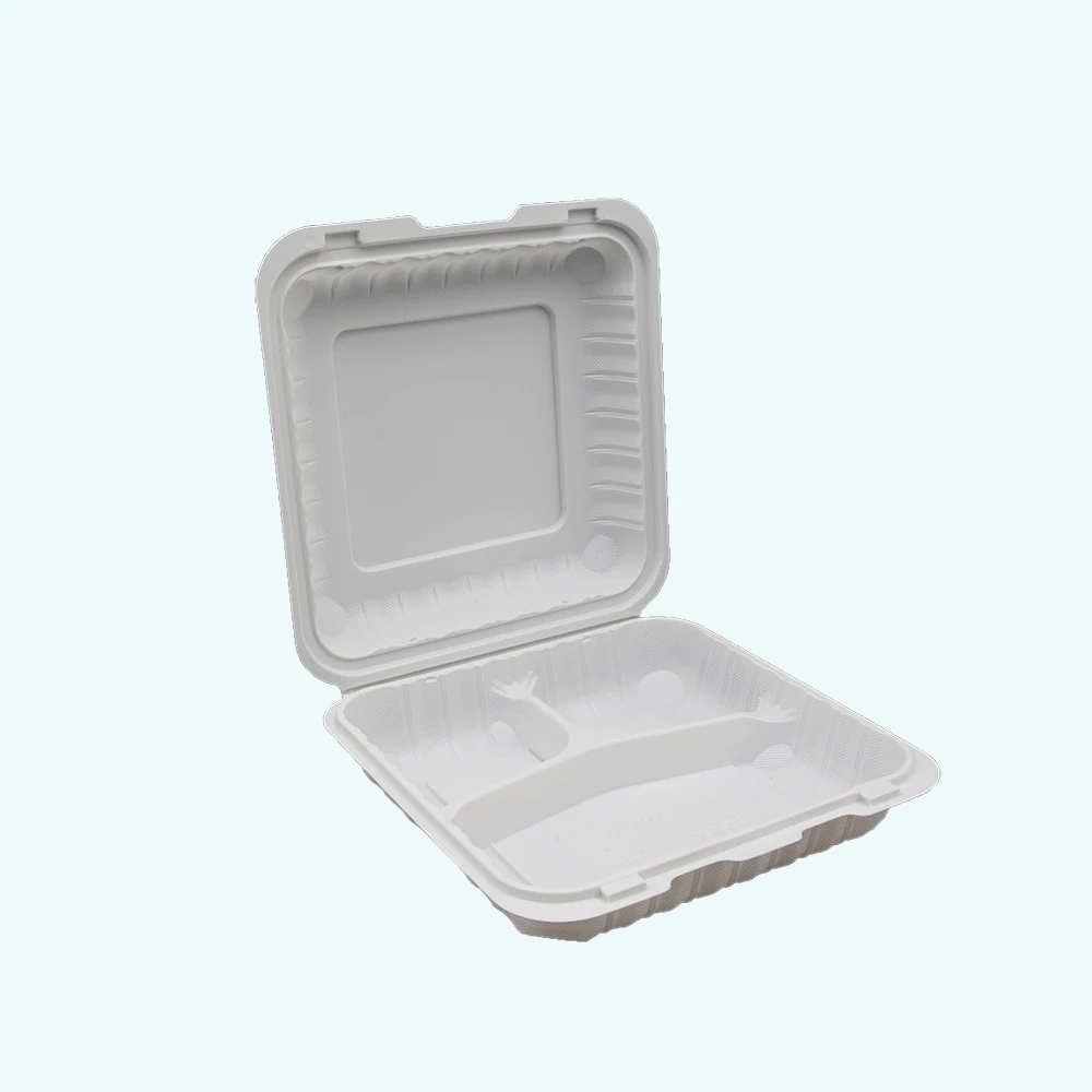 
9x9 Inch Microwave Clamshell Biodegradable Thermoforming Hinged Food Container 