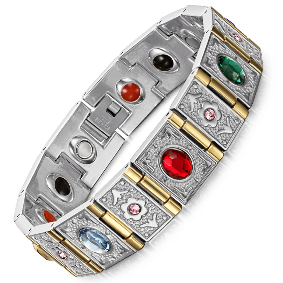 

Stainless Steel Jewelry Magnetic Bio Energy Magnetic Therapy Bracelets for Men and Women, Silver and gold;two tone
