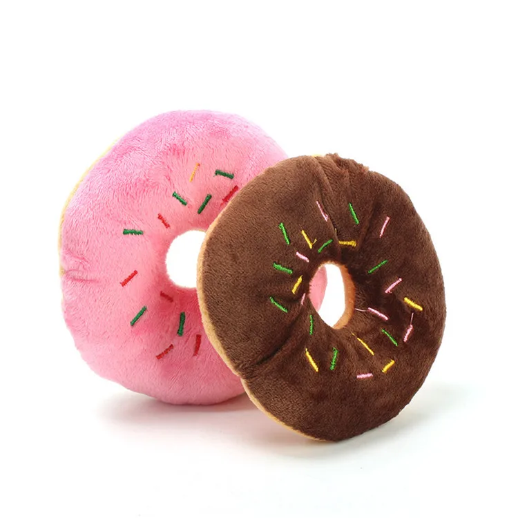 

Donut shaped pet toy plush stuffed squeaky eco dog donut toy, Brown, pink