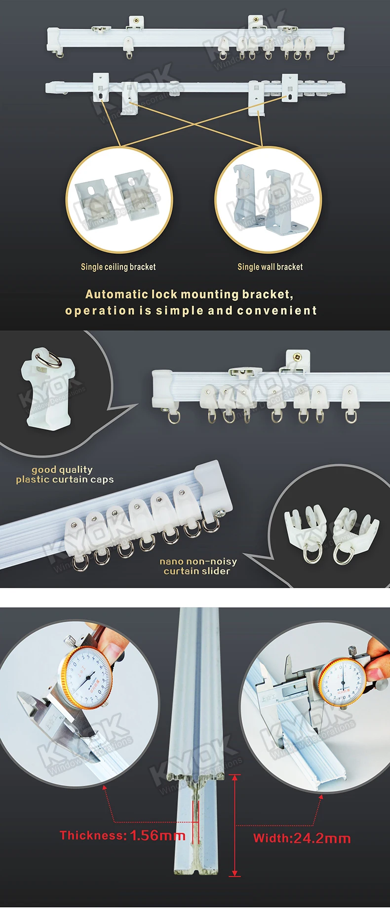 Kyok Wifi Double Track Curtain Rail For Home Curtain Track Gliders Plastic Aluminum Flexible