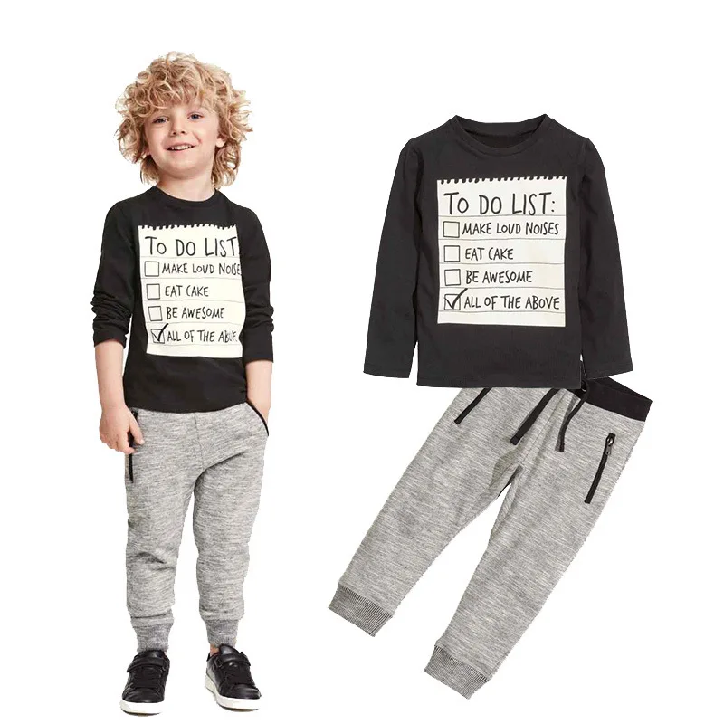 

Casual Kids boys clothing sets Baby boy clothes 2019 New Spring Autumn Cotton Long T-shirt + pants 2pcs suits For 3-7T, Dark grey