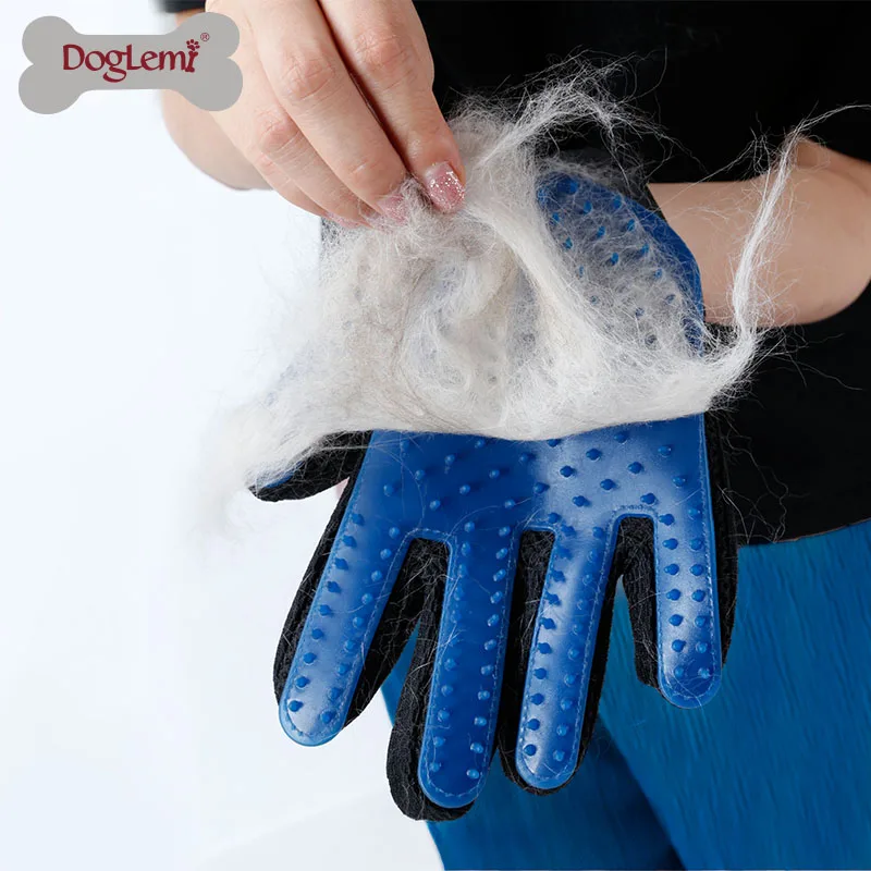 

Pet Grooming Glove Gentle Massage Cat Dog Hair shedding Brush Pet Hair Remover, Blue