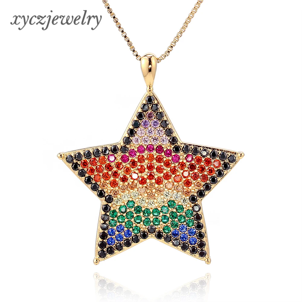 

New style gold plated jewelry rainbow five stars zircon pendant necklace, Colours