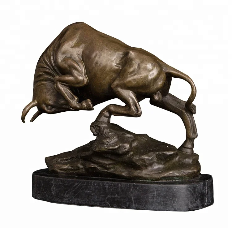 

DW-060 Animal Angry Bull Sculpture Statue Bronze Marble Base Wall Street Bull Cattle Art Figurine Study Office Deco