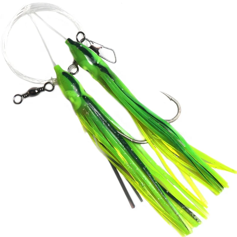 

12.5cm 15g Soft Rubber Bait Octopus Skirts Lures With Glow Hook Line Swivels Sabiki Rigs Trolling Octopus Squid fishing Lure, As picture