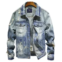 

2019 Shredded Distressed Ripped Acid Washed Slim Denim Jacket Men Casual