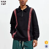 

China supplier custom mens black sweatshirt contrast striped half zip polo sweatshirt