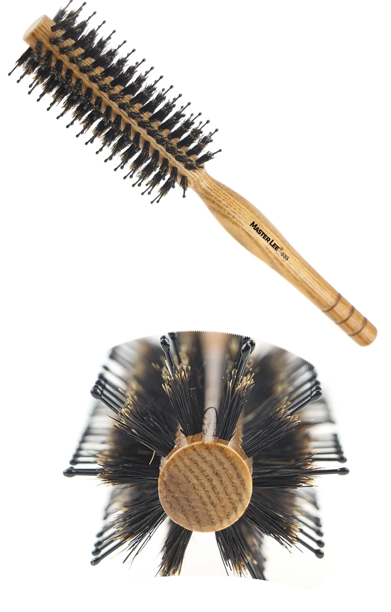 masterlee品牌梳卷发刷子防静电木柄圆刷发梳猪鬃毛刷