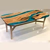 Nordic style blue rectangular conference wood top clear epoxy resin table