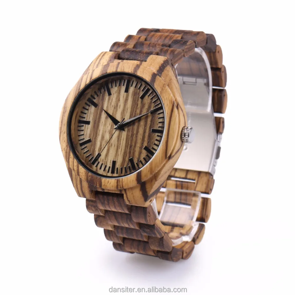 

Natural Zebra Grain Japan Movement Quartz Full Wood Wrist Watch, Zebro grain wood