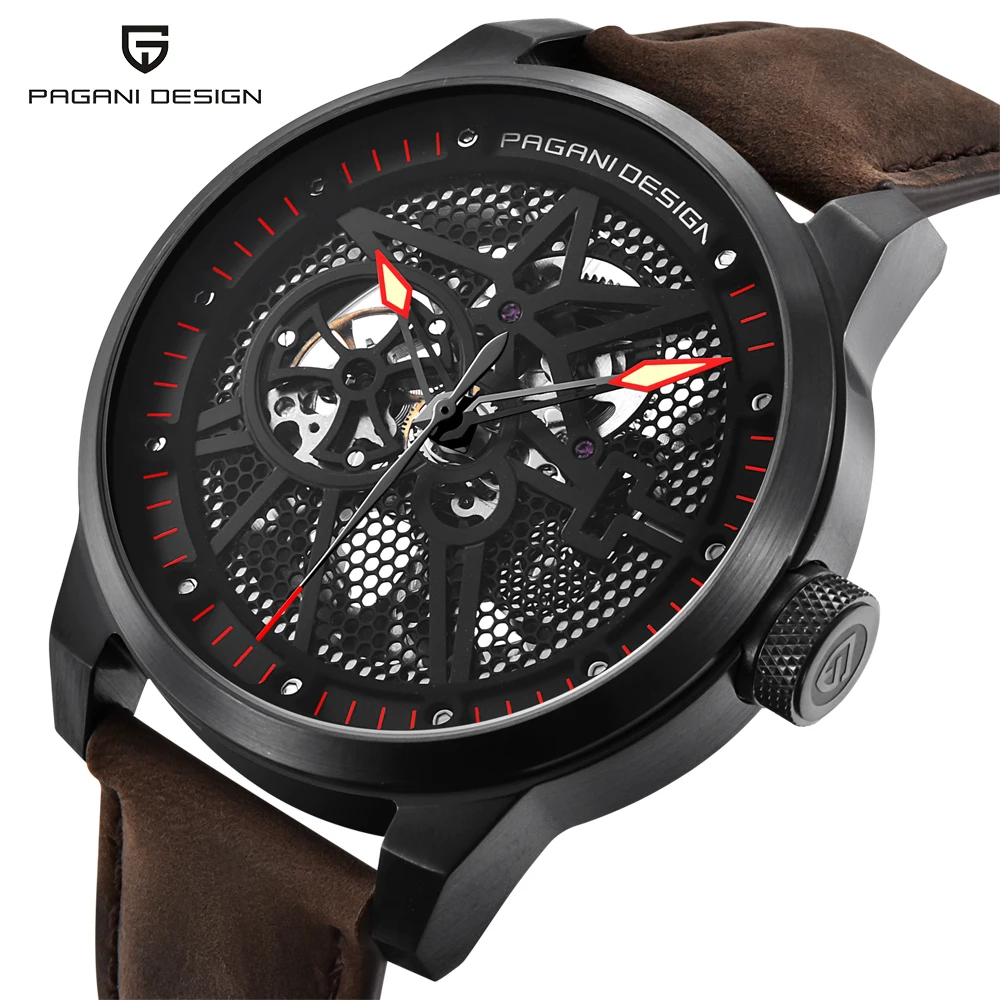 

PAGANI DESIGN Men's Classic Skeleton Mechanical Watches Waterproof 30M Genuine Leather Brand Luxury Hollow Automatic Watch saat