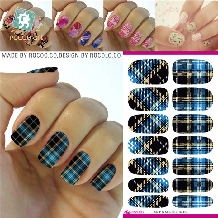 K5602 Water Transfer Nail Art Sticker Blue Plaid Design Manicure Styling Tools Nail Wraps Full Cover