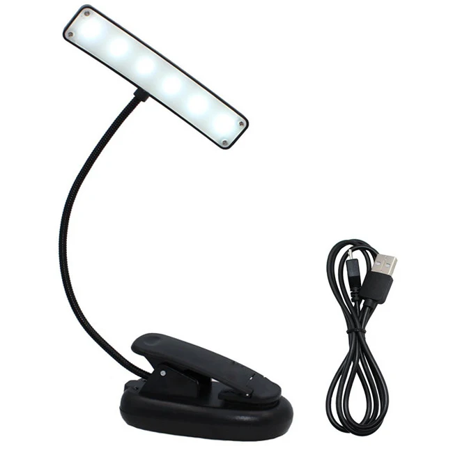 Rechargeable 6 Smd Led Music Stand Light Flexible Gooseneck Easy Clip