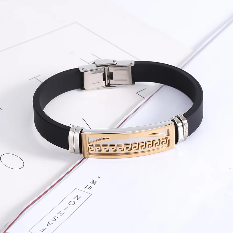 

Jewelry manufacturer custom personalized logo design embossed cicret silicone hand bracelet bangle, Silver/gold/black