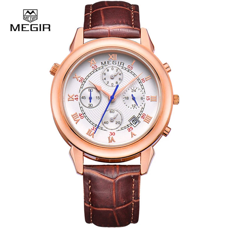 

MEGIR 2013 G Megir Men Gold Watch Luxury Design Chronograph & 24 Hours Business Watch 2 side Movement Genuine Leather, N/a