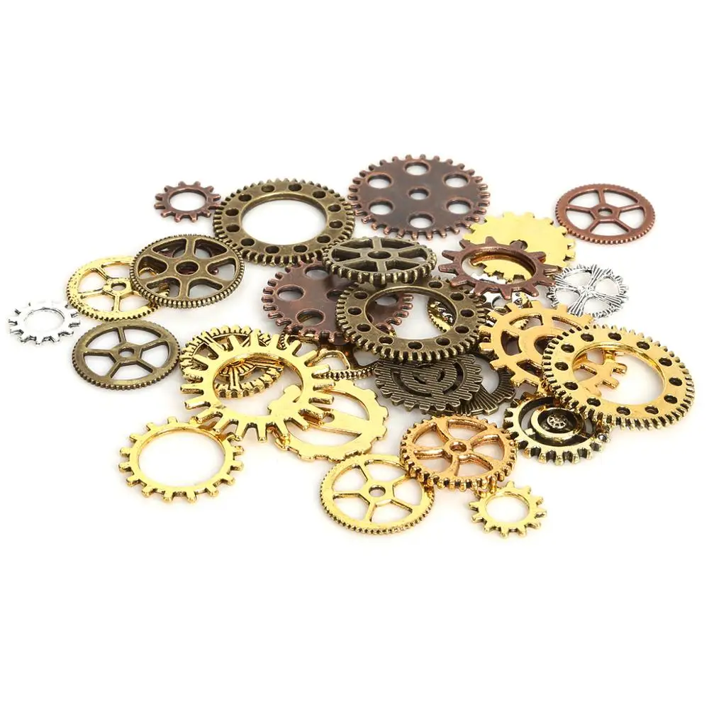 

Wholesale Mixed Vintage Plated Steampunk Wheel Gear Silver Charms Pendant Fit Bracelets Necklace DIY Metal Jewelry Making, Antique silver/gold/bronze/copper