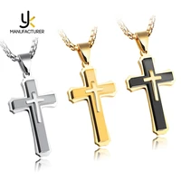 

2017 Stainless Steel Engraved Logo Three Layers Man Cross Necklace