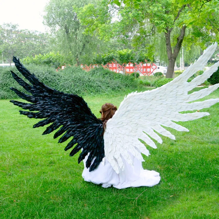 Cosplay Large White And Black Feather Angel Devil Wings Costume - Buy