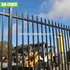 Black Wrought Iron Front Yard Fence With Decorative Metal Artworks And Swing Gate