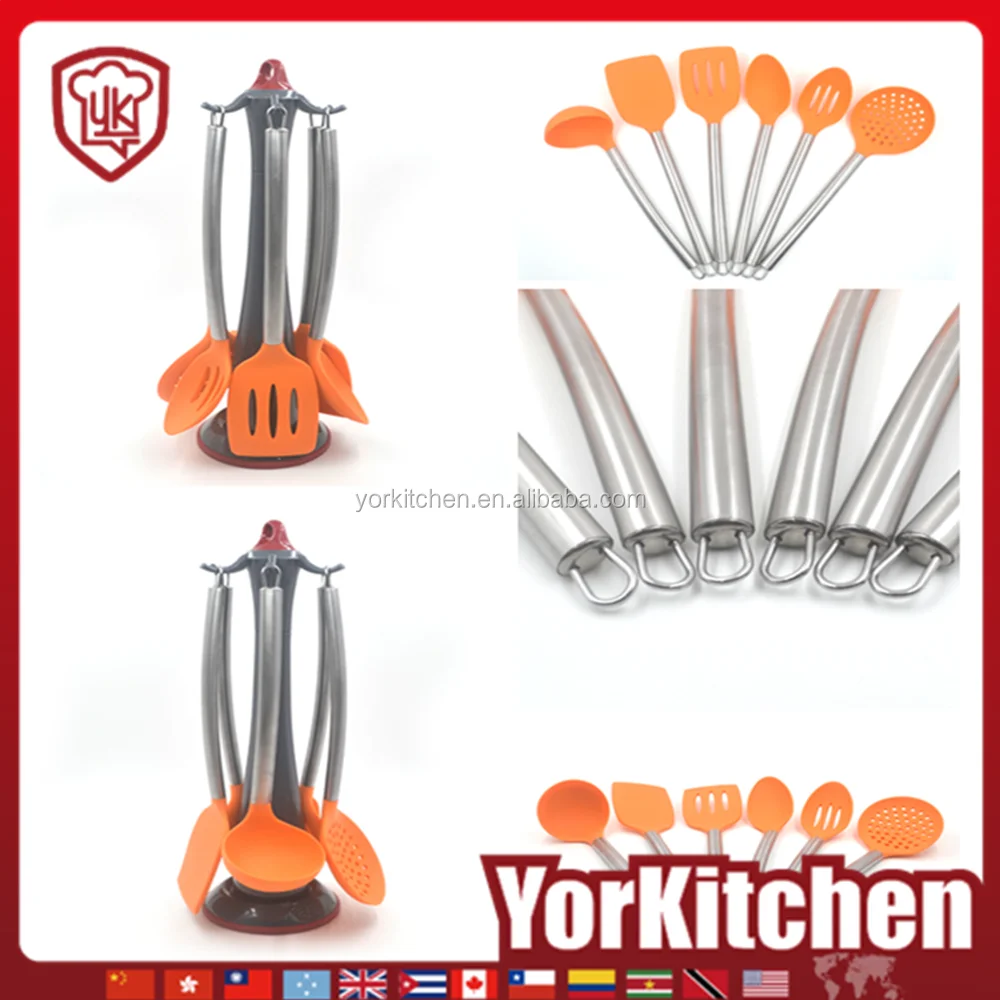 Cheap Utensil Set 6pcs Wholesale Metal Handle Food Grade Silicone