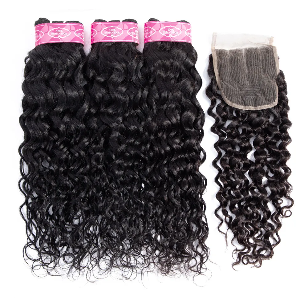 

Wholesale Free Shipping 3pcs Water Wave Human Hair Bundles With Closure