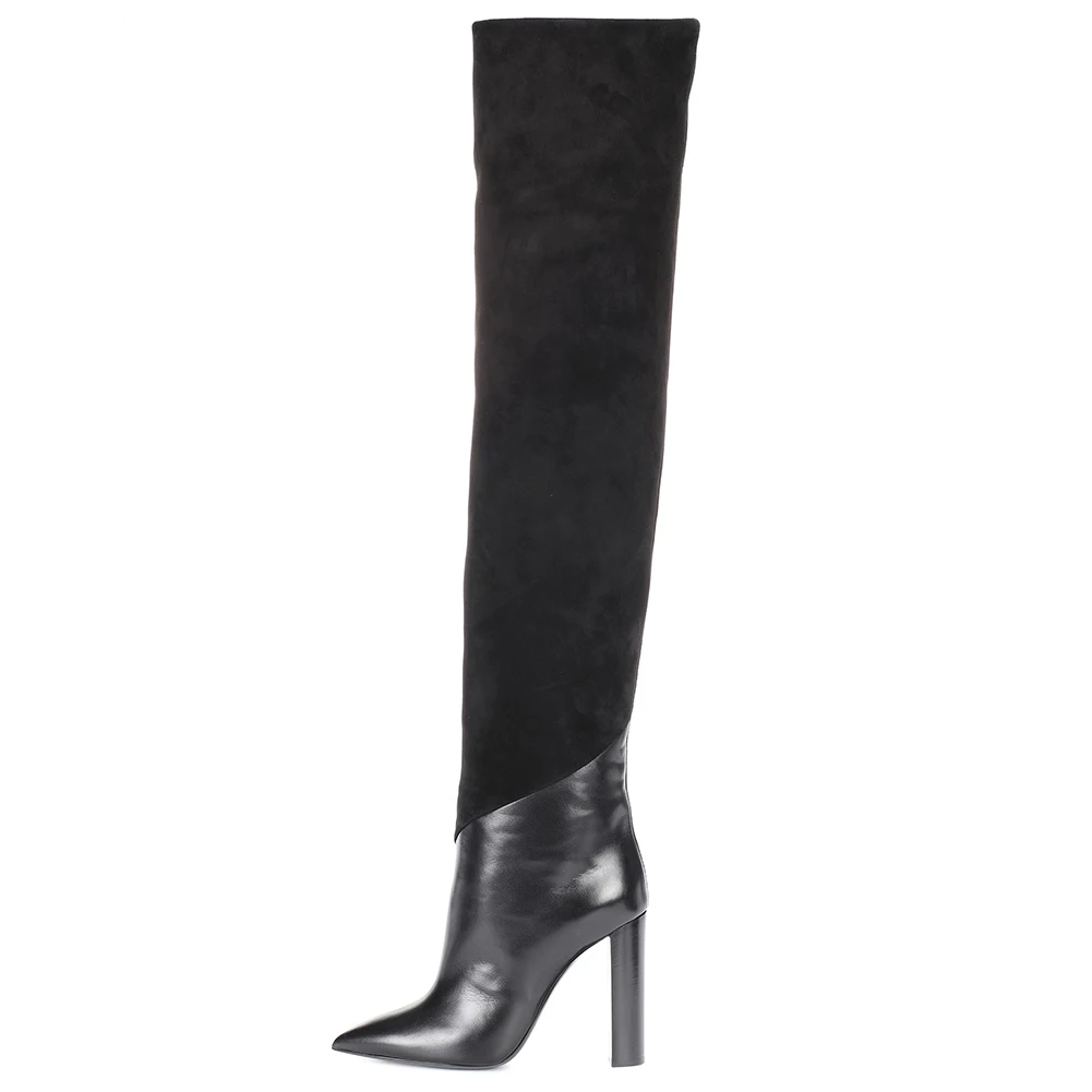 

Slip on Pointy Long Boots Ladies Winter Stylish Heels Shoes Women Chunky High Heel Pointed Toe Black Over The Knee High Boots