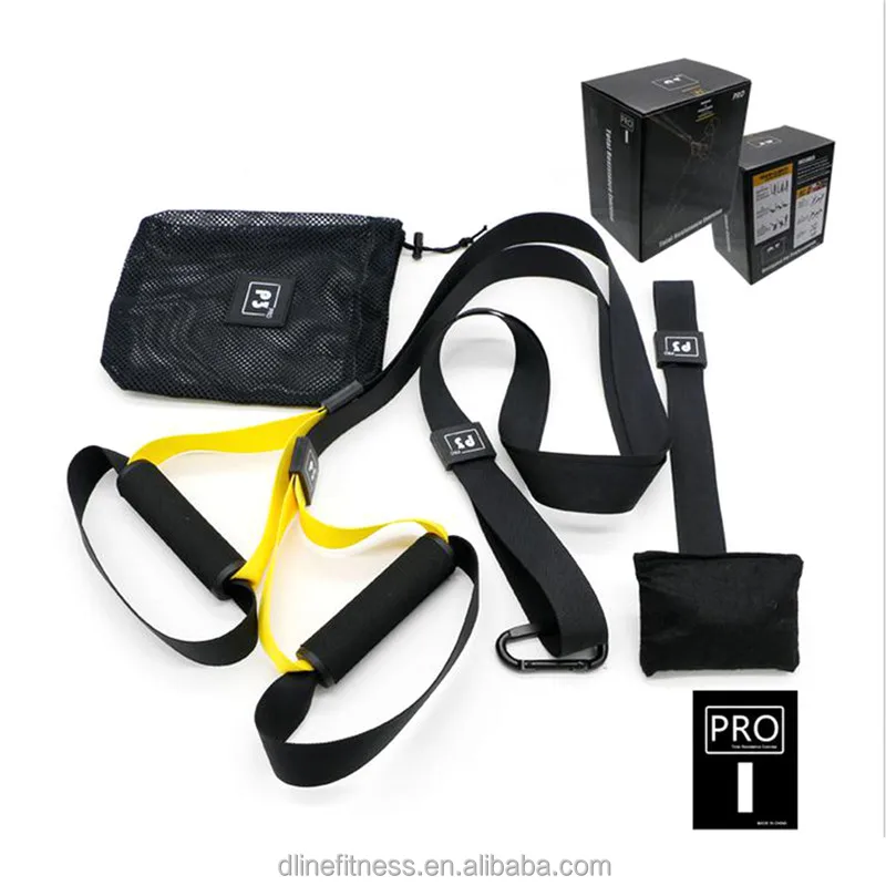 

High Quality Gym Suspension Trainer Straps Resistance Exercises, Yellow and black or customized