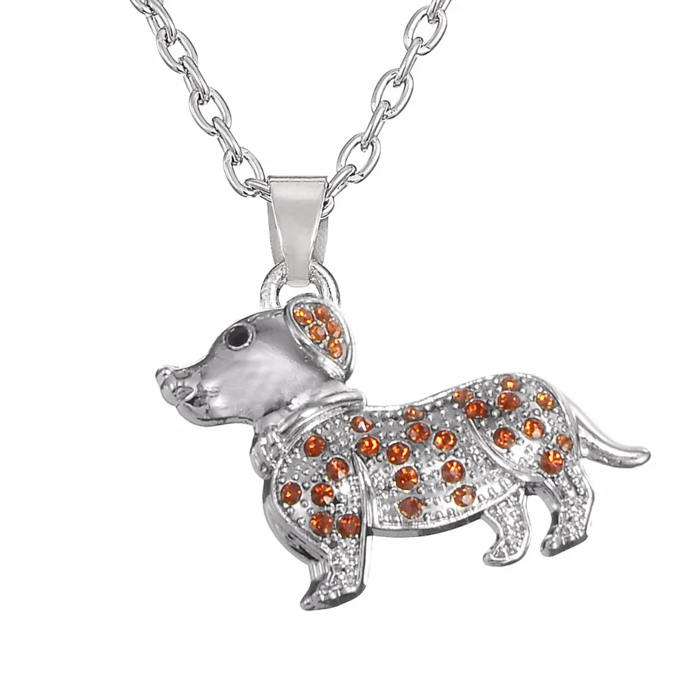 Three Styles Crystal Dog Charm Pendant Necklace Men Sterling Silver Plated Alloy Chain Necklace