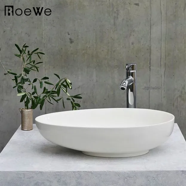 Oval Shape Hotel Bathroom Washing Sink Polish Artificial Cast