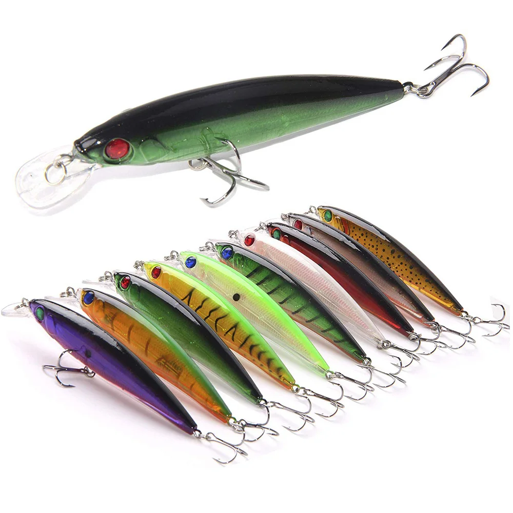 

Fishing Lure Lifelike Fishing Hard Lures Minnow Crankbait Wobblers Hard Bait With Treble Hook For Bass Trout Walleye 10Pcs/Set, Mixed color