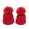 Hot Sale Knit Parent-child Hat Wholesale Fur Pom Pom Fashion Beanie Kids Stocking Cap For Winter
