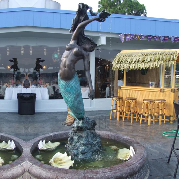 Life Size Beautiful Art Antique Patina Bronze Sitting Mermaid Statue