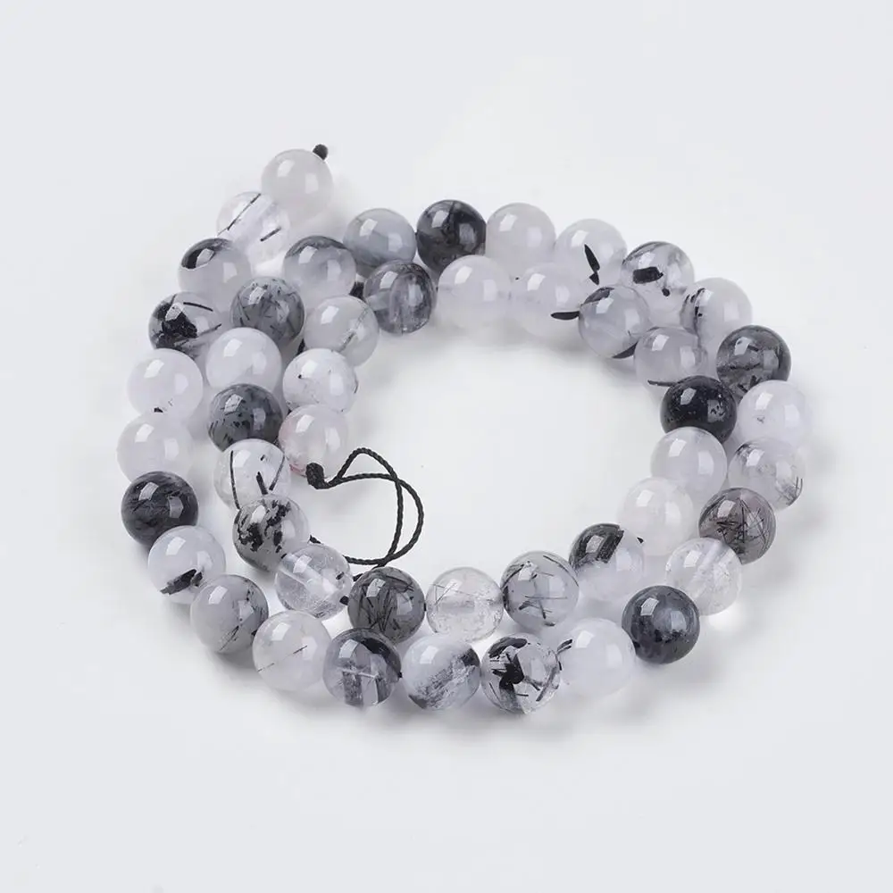 

PandaHall 8mm Natural Black Round Rutilated Quartz Beads