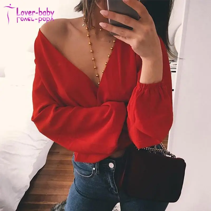 

Two-Ways Wear Backless Knot Deep V-Neck Chiffon Blouse, N/a