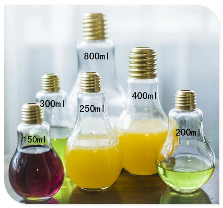 

100ml to 500ml Eco-friendly Clear Plastic Bulb Bottle With Lid No Light For Coffee Tea Juice Milk Beer, Transparent