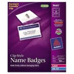 ** Badge Holders w/Laser/Inkjet Inserts, Top Load, 2 1/4 x 3 1/2, White, 100/Box **